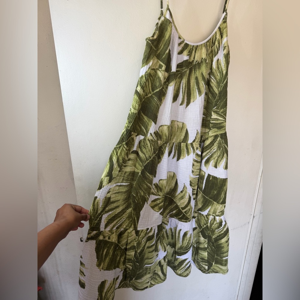 H&M Tropical Leaf Print Midi Dress 🌿 Green & White Size M - Picture 4 of 16